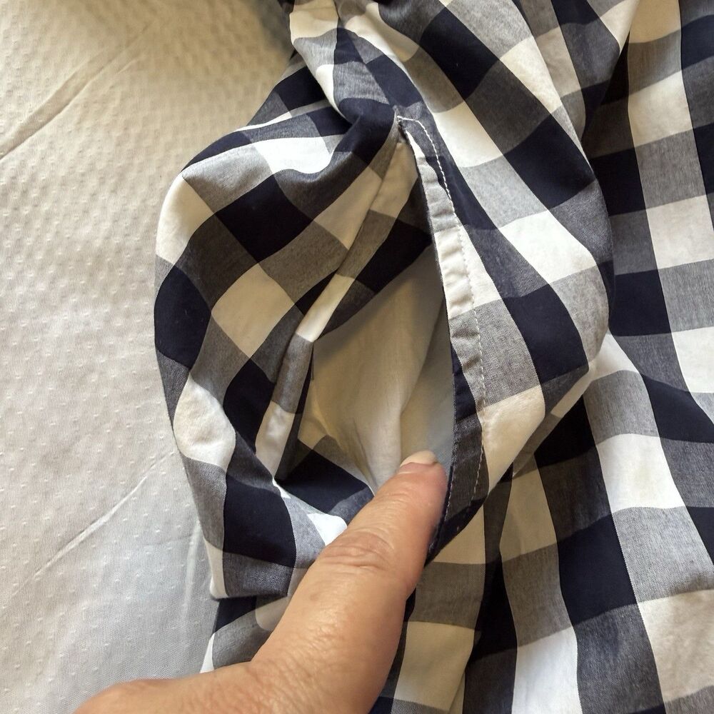GAP Navy White Gingham Wrap Midi Dress Cotton Ruffle Hem Women’s Small - Picture 8 of 10